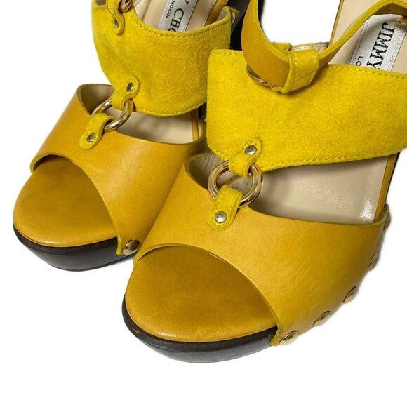 JIMMY CHOO - Yellow Leather Suede Women's Sandals 94-080125 - Picture 5 of 8